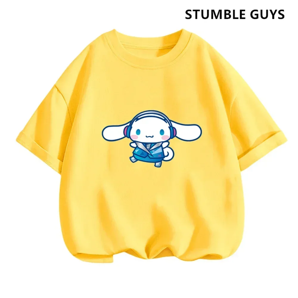 2024 New MINISO Cinnamoroll T-shirt Children's Clothing Girls Summer Boys Short-sleeved Sanrio Cartoon T-shirt Baby Trucksuit 5