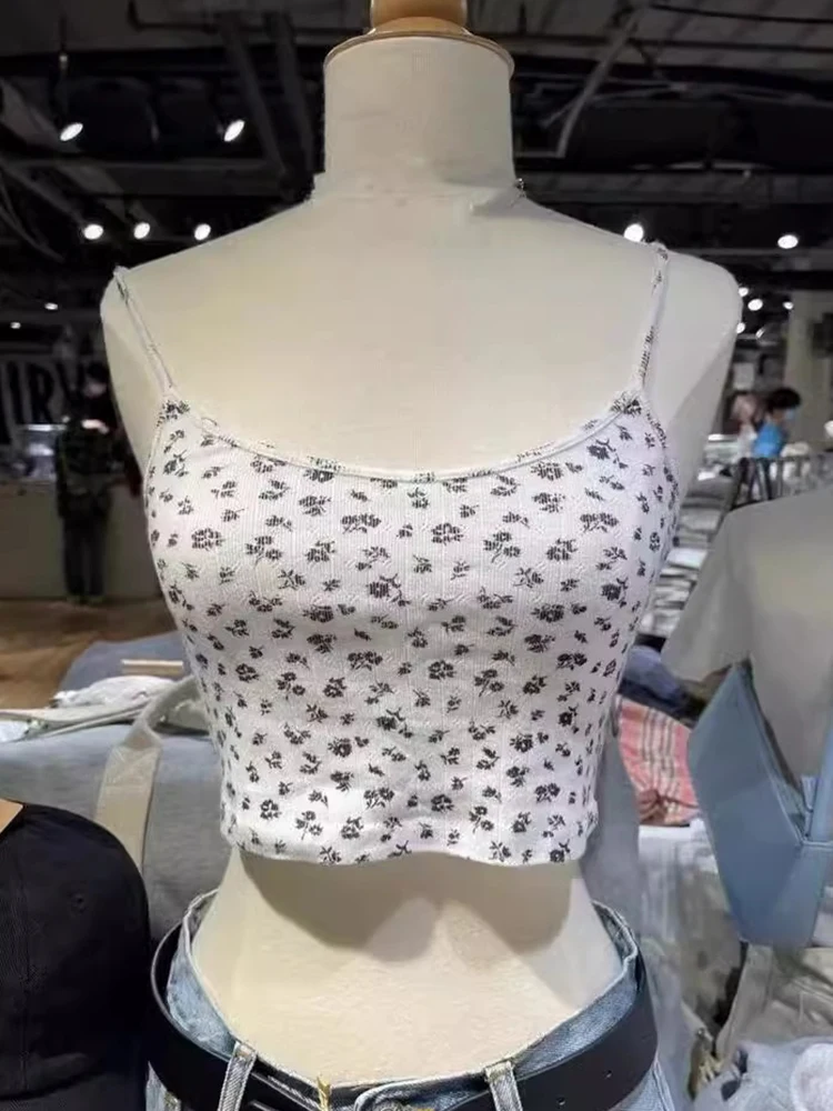 

Укороченный женский топ с цветочным принтом, милая пикантная мягкая хлопковая майка без рукавов, повседневная Милая Короткая Винтажная Майка, Y2k, на лето