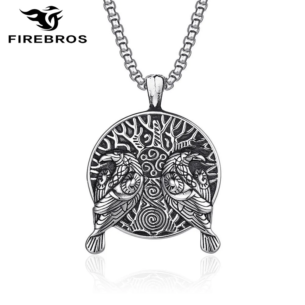 

FIREBROS 316L нержавеющая сталь Huginn Muninn Odin Crow подвеска, кельтская Knot Дерево жизни колье с кулоном в стиле Викингов Женские Мужские Винтажные Ювелирные изделия