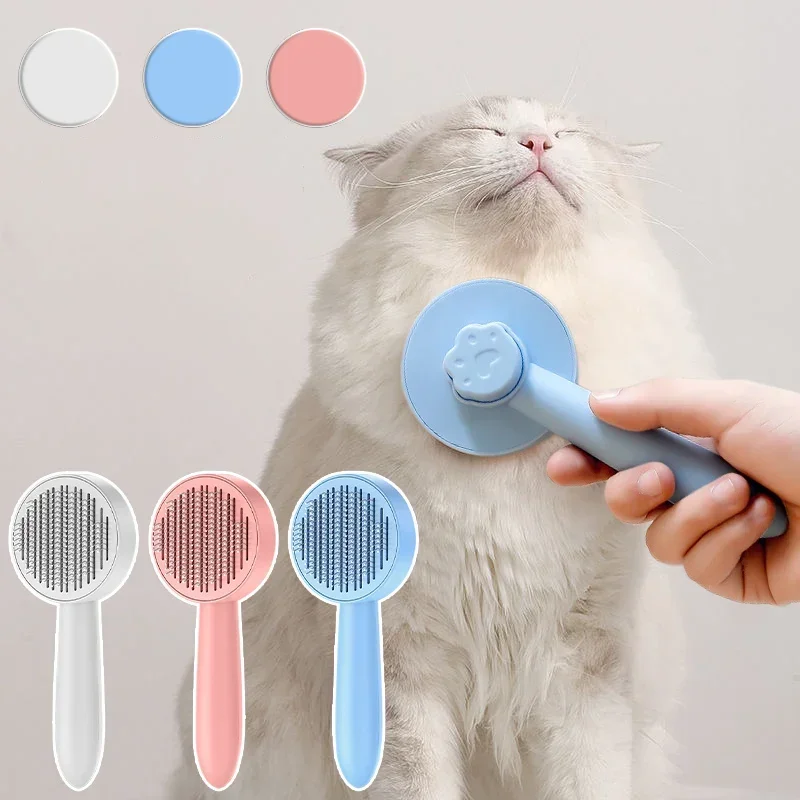 Self-Cleaning Pet Brush For Dogs & Cats – Easy Grooming Slicker Brush With Massage Tips, Removes Loose Hair For Long & Short Coats