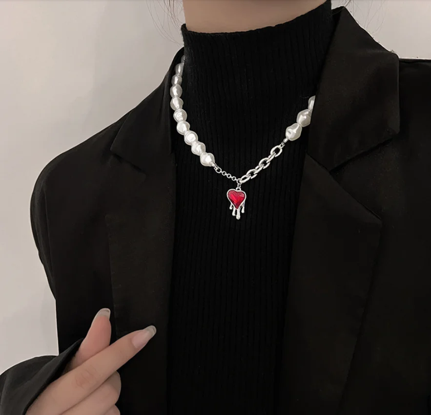 Simple silver plated necklaces pearl vintage heart Zircon Pendant Necklace for womenFashion Jewelry