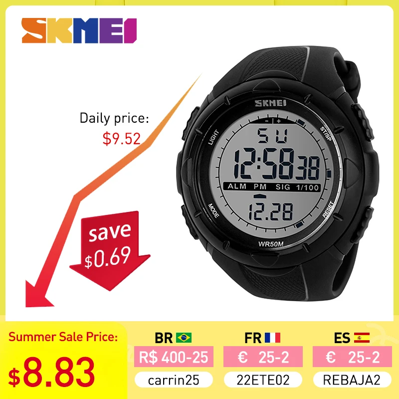 SKmei シンプルなスポーツメンズミリタリー腕時計,耐水性,耐衝撃性,デジタル,1025watch fobwatch display