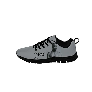 Zapatillas de deporte Rap 2pac Tupac para hombre y mujer, zapatos de tela informales para adolescente, zapatillas de lona para correr, zapatos ligeros transpirables con estampado 3D, color negro
