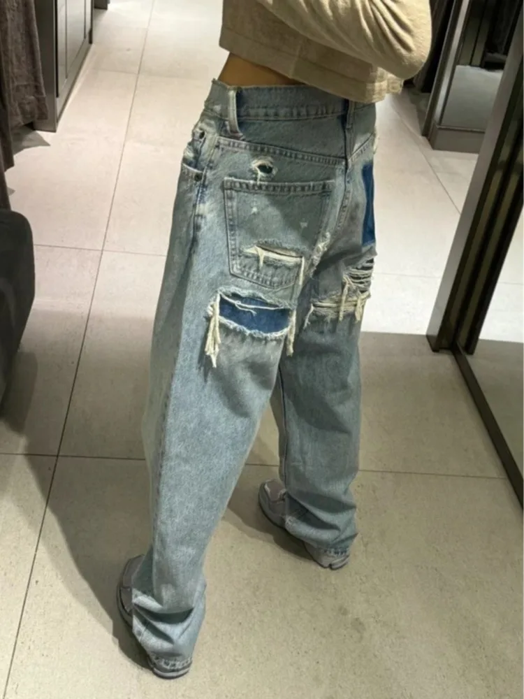 TAVIMART  -  Y2k Letter Embroidery Washed Women Jeans Vintage Harajuku Wide Leg Denim Pants Baggy Gyaru Scimitar Trousers Streetwear