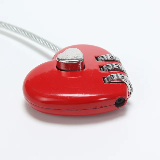 Travel Sport 3 Digit Padlocks Mini Code Lock Wire Rope 3-Digit Code Combination Padlock Red Heart Padlock 4