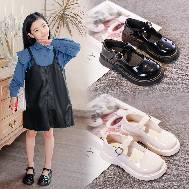 Girls Leather Shoes for School Party Wedding Kids Black White Princess Child's Simple Flats Fashion British Style Mary Janes New 2