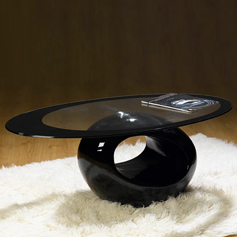Designer Creative Oval Glass Coffee Table Large Hole Side Table Modern Living Room Furniture Minimalist Style Unique Home Table