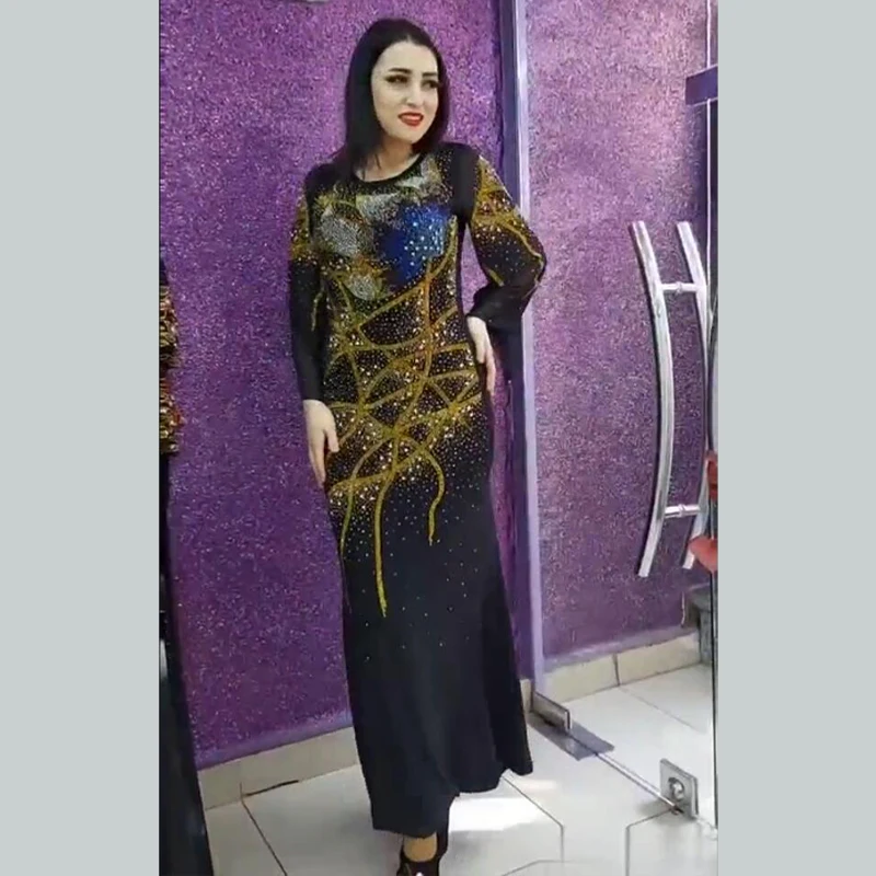 

New Middle East Chiffon Flared Sleeves Loose Robes Abaya Eid Dress Fashion Diamond Dresses Ladies Muslim Clothing Ramadan Party