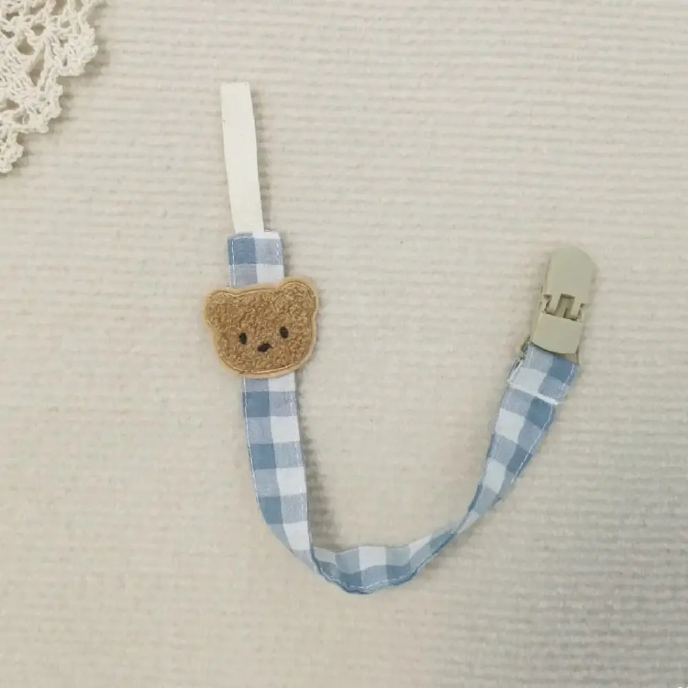 Anti-lost Embroidery Baby Cloth Pacifier Chain Lattice Bear Soother Holder Dummy Clips Adjustable Nipple Holder Clips Toddler
