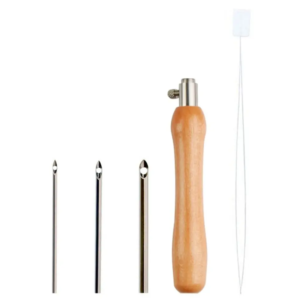 5개입 2.5mm/3.5mm/5mm 펀치 니들 세트 나무 손잡이 조절 가능한 재봉용 송곳 세트 DIY 자수 공예 자수 바늘
