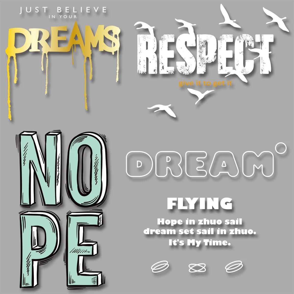 "DREAMS" "NO PE" "RESPECT" Simple Cutout Letter Sticker Iron On Transfer Clothing Thermoadhesive Patches Garment Accessories