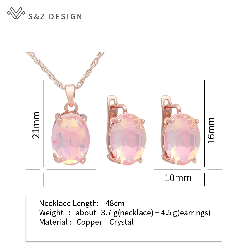 S&Z DESIGN New Fashion Oval Egg Shape Crystal Drop Earrings Jewelry Sets For Women Wedding Party Pendant Necklace Gift