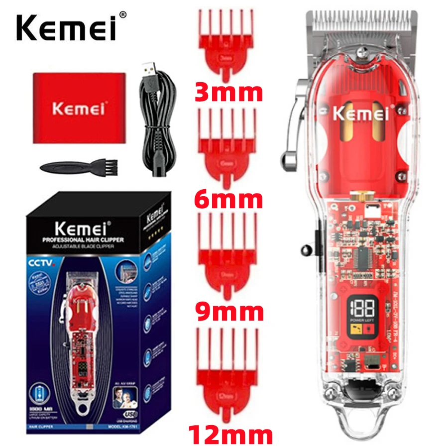 

Профессиональная Беспроводная Машинка для стрижки волос Kemei KM-1761 для мужчин, литиевая машинка для стрижки бороды, аккумуляторная