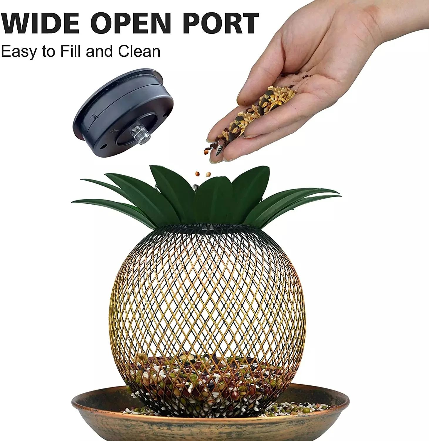Vintage Pineapple Top Fill Mesh Solar Bird Feeder LED for Outdoors Hanging Wild Metal Bird Feeders Yard Garden Decor Gift