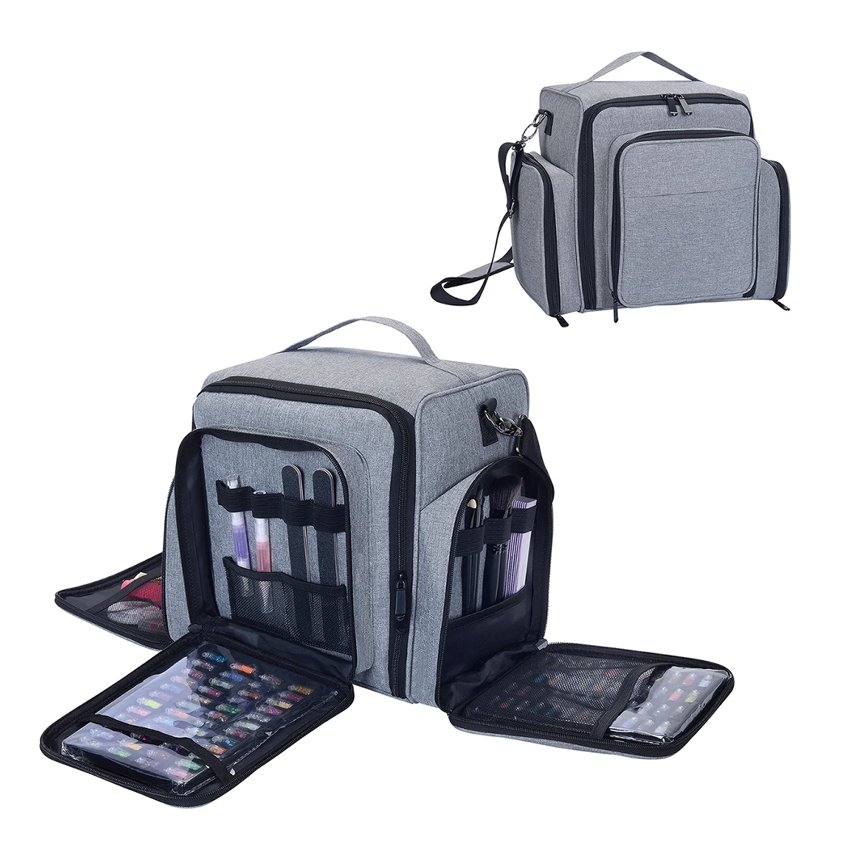 Nail Polish Organizer Large Capacity holds 60 bottles and large manicure lamps. Nail Polish Case with 2 independent removable ba 2