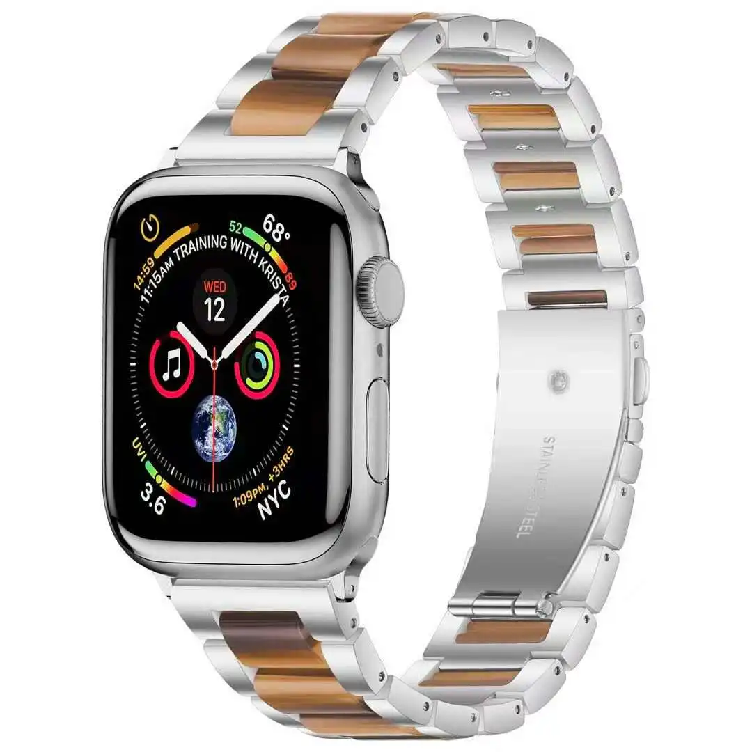 Metal+Resin Strap For Apple Watch 45mm 44mm 42mm 41mm 40mm Stainless steel Bracelet For iWatch Series Ultra 8 7 6 5 4 3 SE band