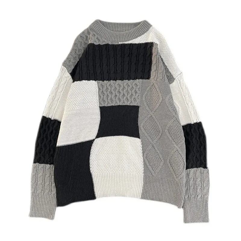 

Men Color Block Cable Knit Drop Shoulder Sweater International Luxury Brand Clothing Warm Winter Coat Designer Black Knitwear