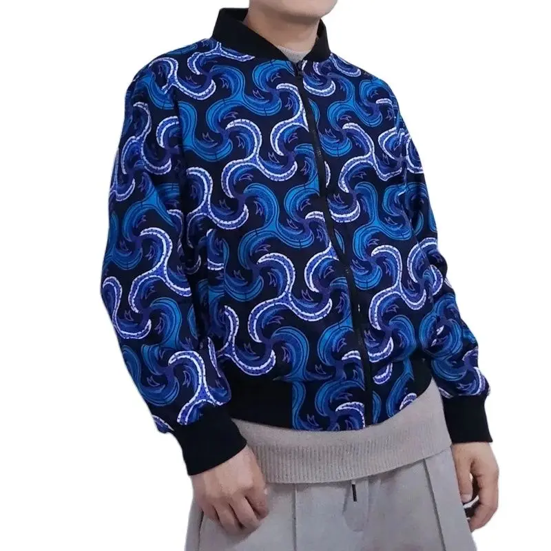 Mens Bomber Jackets Street Styled African Pattern Print Short Coat Male Nigerian Fashion Tailored