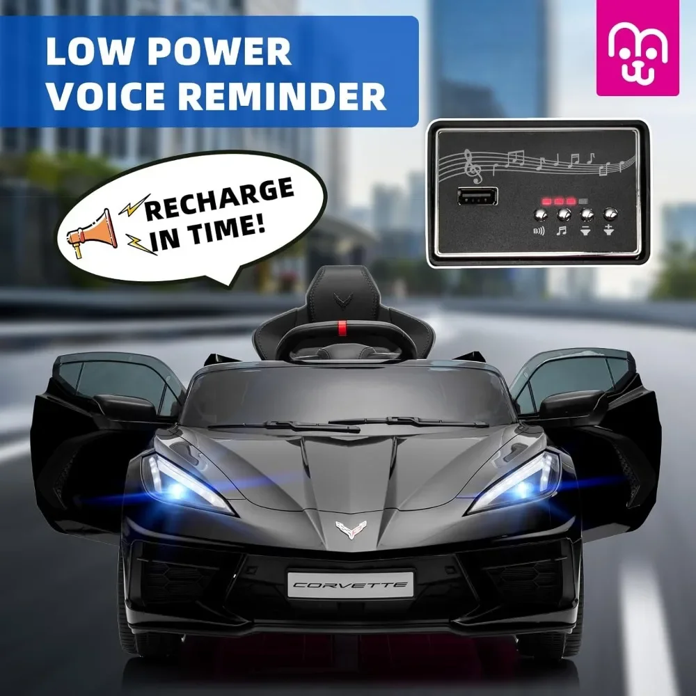 Electric Car for Kids 12V Licensed Chevrolet C8 Ride On Car Remote Control Bluetooth Music 4 Shock Battery Powered Roadster