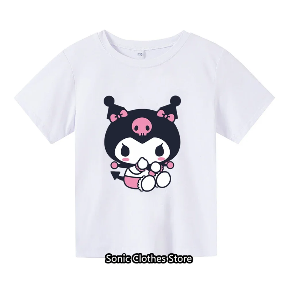 

Kawaii Kuromi T Shirt Kids Clothes Girls Summer Casual Short Sleeve 2024 Anime Baby Clothing My Melody Sanrio Sonic Tops Tees