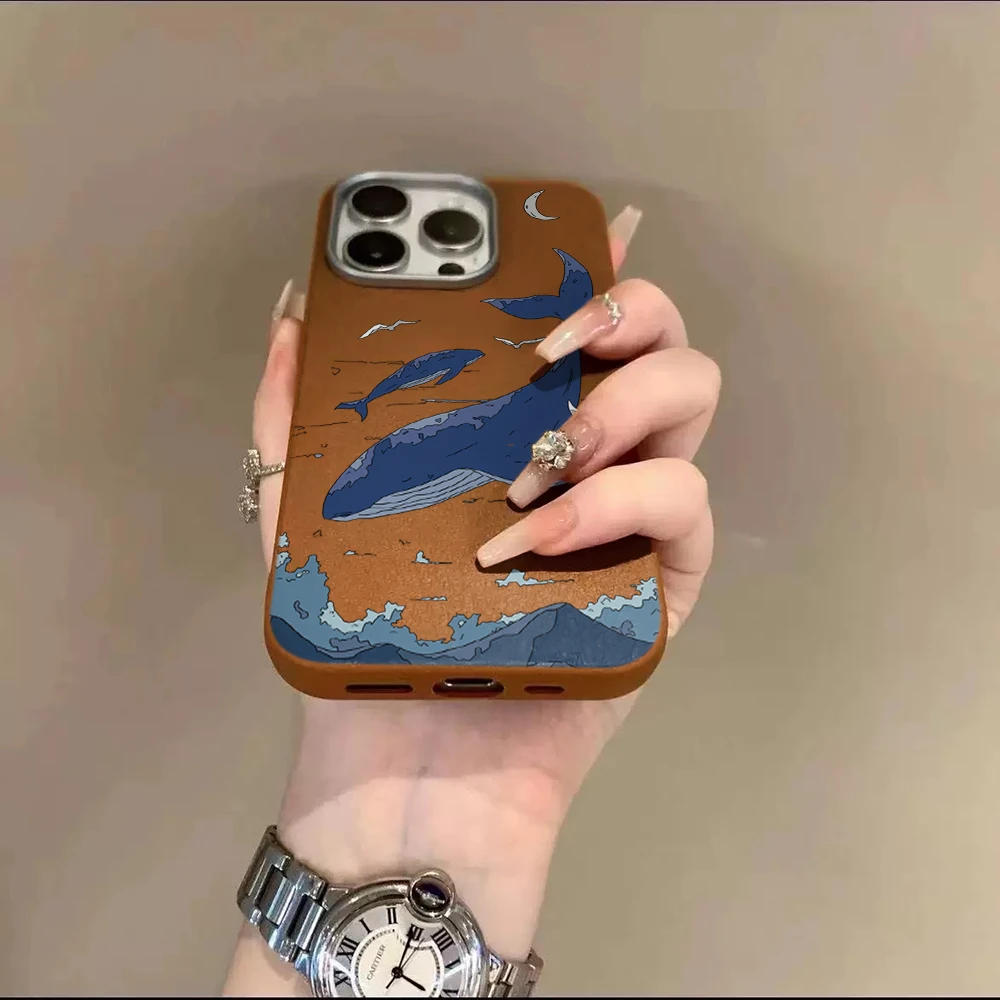 Luxury Cute Whale Leather Texture Retro Phone Case