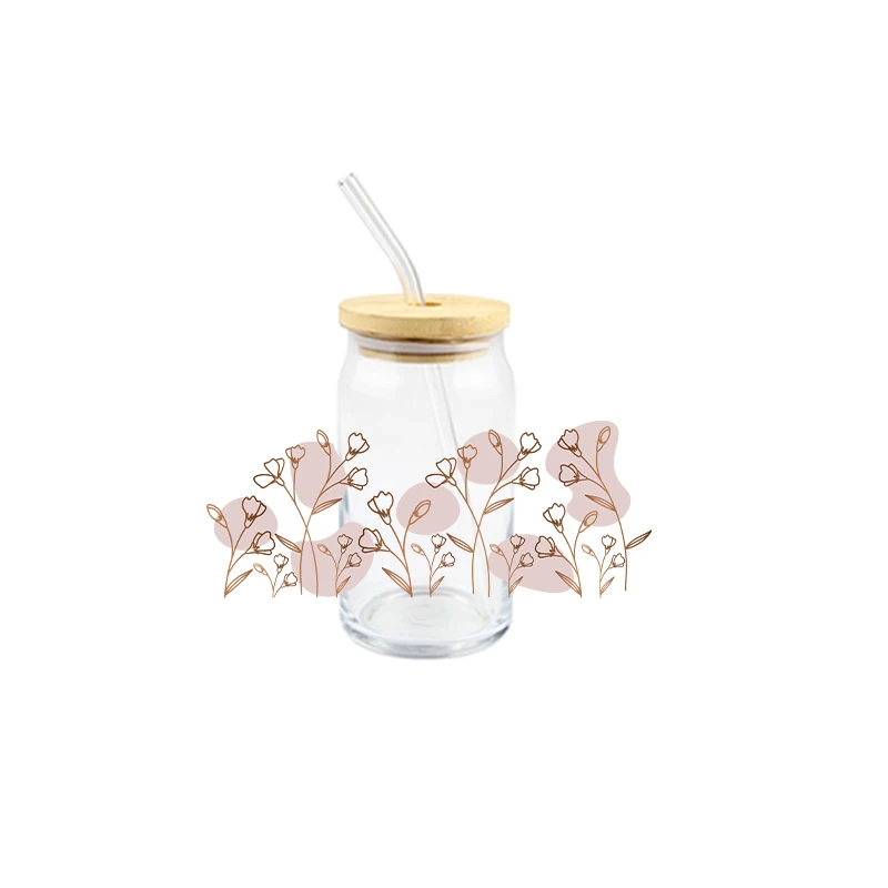 3D Flower Cartoon Design UV DTF Sticker for 16oz Cup Wrap Transfer Sticker Label DIY Self Waterproof