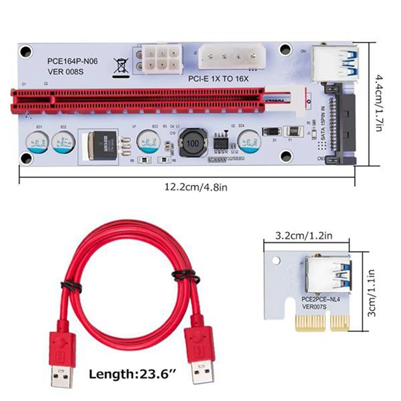 

VER008S USB3.0 Adapter Card PCI-E 1X To 16X Image Card Three-Port Extension Cable Bitcoin Mining Adapter Card