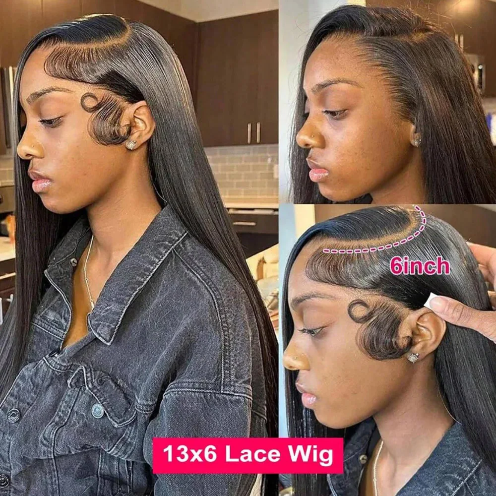13x6 Straight Lace Front Wig Human Hair Pre-Plucked 13x4 HD Transparent Lace Front Wig Human Hair 200% Density for Women