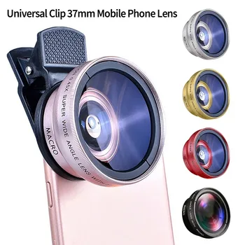 Kit di lenti per fotocamera di cellulare universale da 37 mm 2 IN 1 con clip per obiettivo 0.45X 49uv super grandangolare + obiettivo macro HD 12.5x per iPhone e Android
