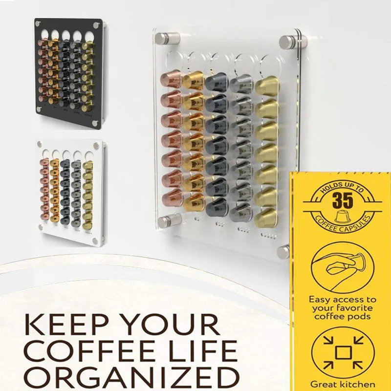 

Acrylic Universal Coffee Pod Storage,for 35PCS Nespresso Capsule Holder,Wall Hanging Display Stand for Kitchen Bar Accessories