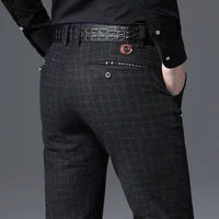 Men's Autumn New Classic Business Suit Pants Black Blue Fashionable Stretch Straight Slim Casual Trousers Brand Clothing Male