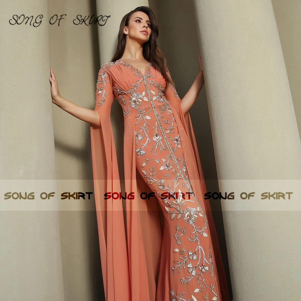 فساتين سهرة شيفون برتقالية لعام 2022 قفطان مغربي ب...