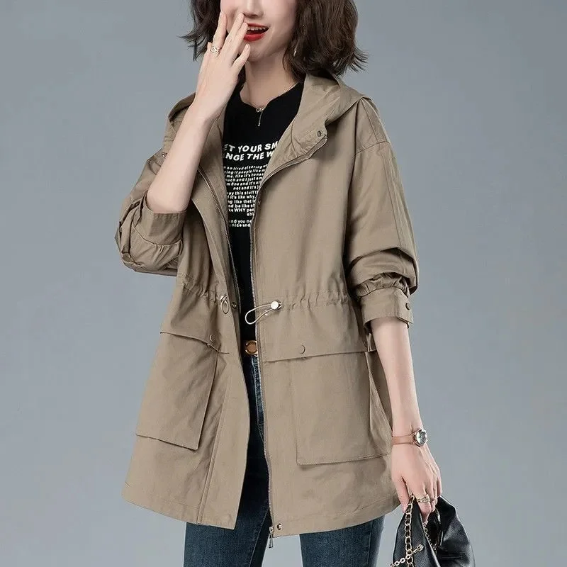 Cotton Hooded High-end Women's Trench Coat in the Long 2022 New Fashion Everything With the Fashionable Mother Dress Female Coat