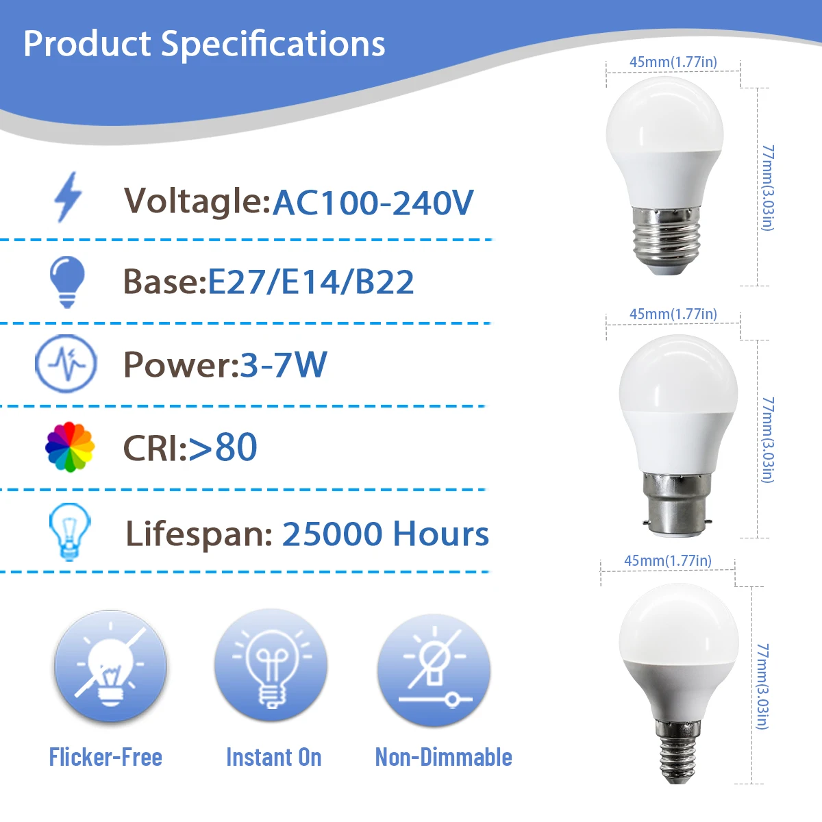 Eco-Friendly Non-Flicker Mini LED Bulb with Adjustable Wattage and Color Temperature Options