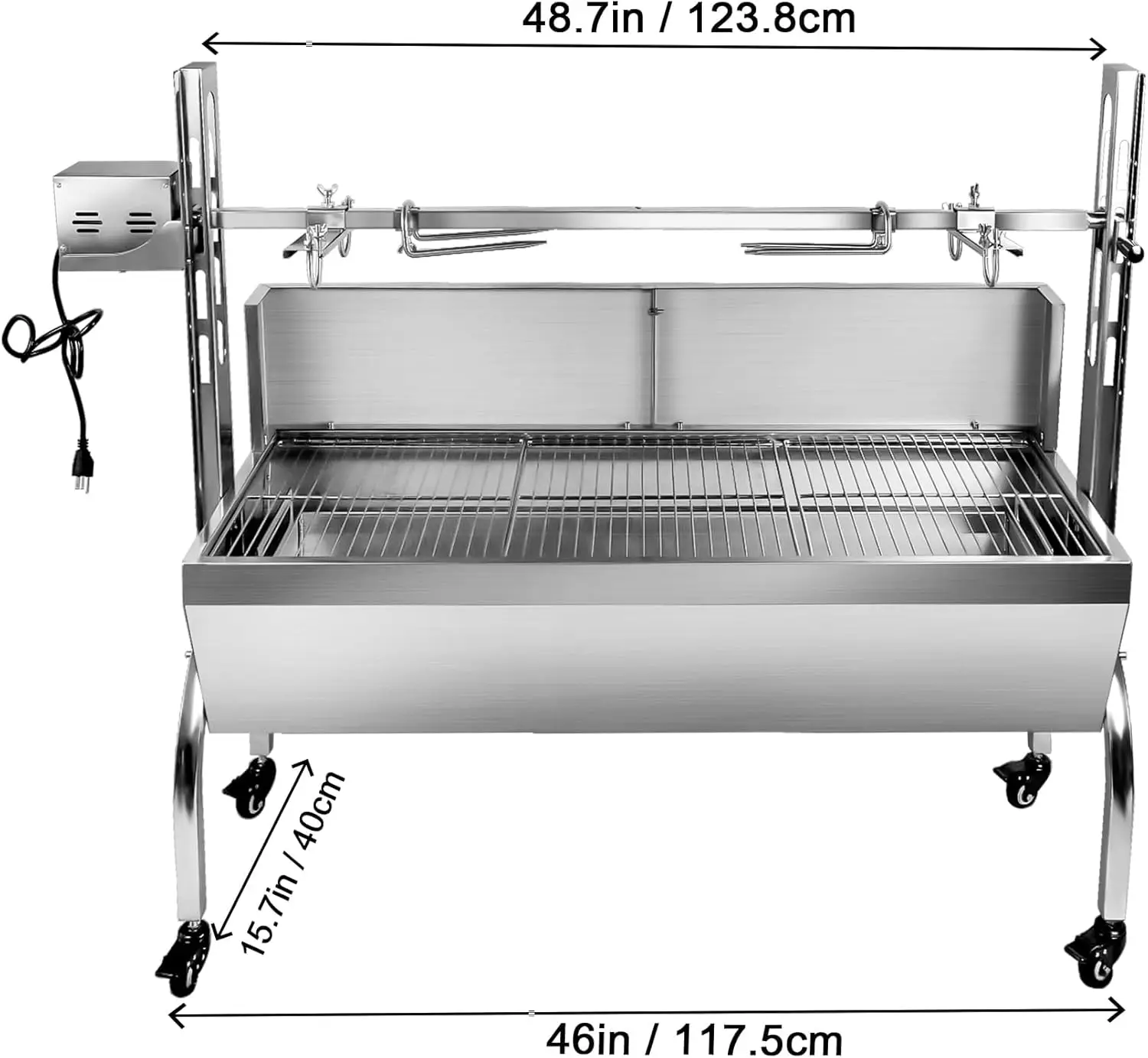 Steel Rotisserie Grill with Wind Deflector, 25W Motor Small Pig Whole Lamb Rotisserie Roaster, 80kg BBQ Charcoal Rotis