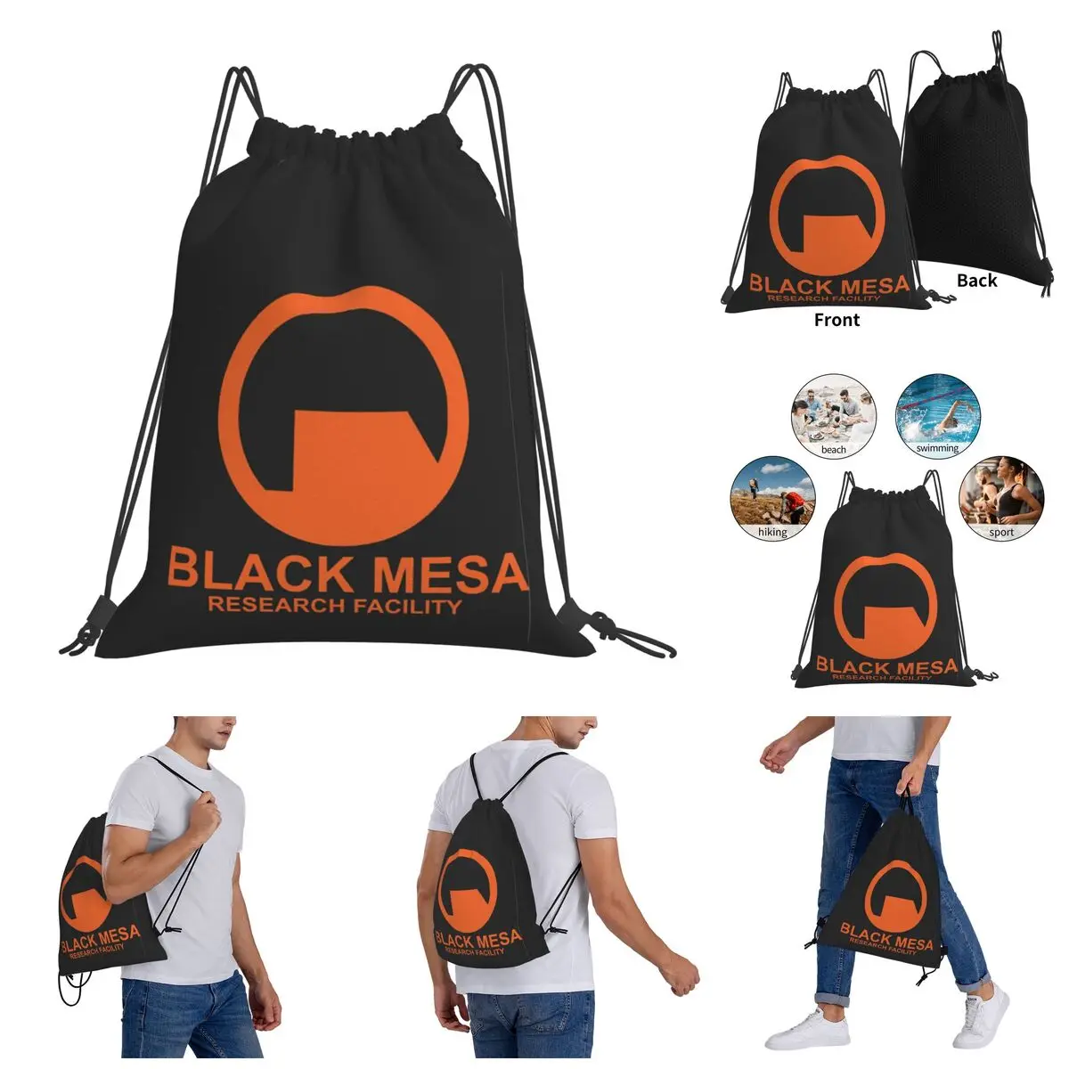

Backpack Humor Graphic Drawstring Bags Gym Bag Black Mesa Research Facility Orange Essential Novelty Drawstring Backpack
