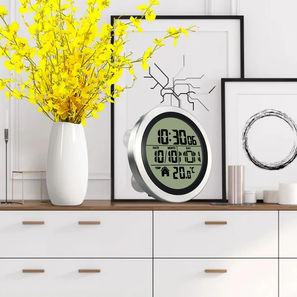 No Punching Suction Cup Digital Wall Clock Home Clock Waterproof Bathroom Washroom Kitchen LCD Display Temperature Detector