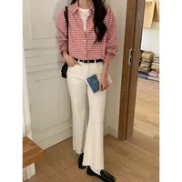 Red Plaid Turn-down Collar Loose Long Sleeve Shirt - Image 4