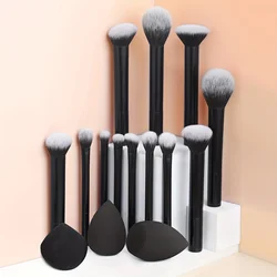 12-Piece Professional Makeup Brush Set with Angled & Teardrop Blenders and Powder Puff (Black)