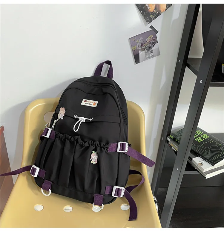 Spring Ladies Cute Backpack Large Elastic Pocket Student Schoolbag Female Fashion Kawaii Bagkpack Teenage Girls Laptop Backpacks