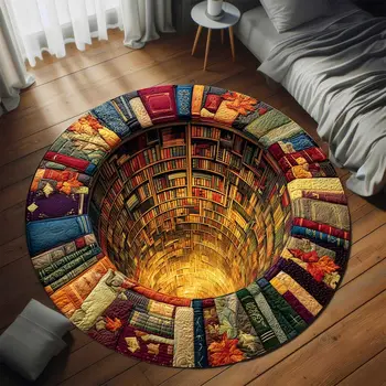 Library Books Round Doormat Rug 1