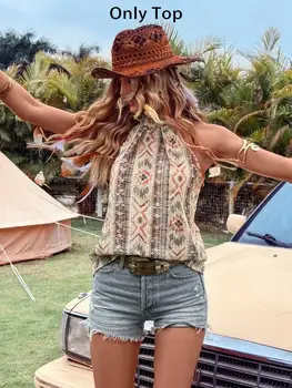 Women's Sleeveless Vest Shirt, Bohemian Style, Perfect for Parties and Vacations, Casual Ethnic Pattern, Fitted Design 1