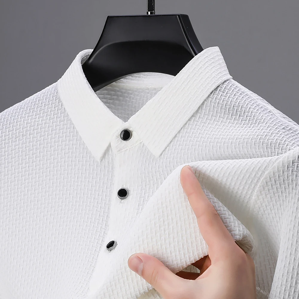 New Men's Business Casual Short Sleeved Bone Flower Solid Color POLO Shirt Fashion Breathable Comfortable Summer Versatile Top