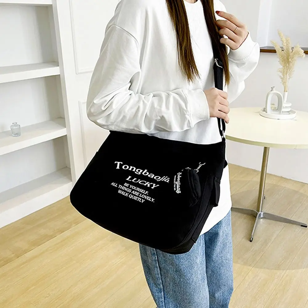 with Coin Purse Letter Canvas Underarm Bag Korean Style Square Student Crossbody Bag Tote Bag All-match Large Capacity Handbag