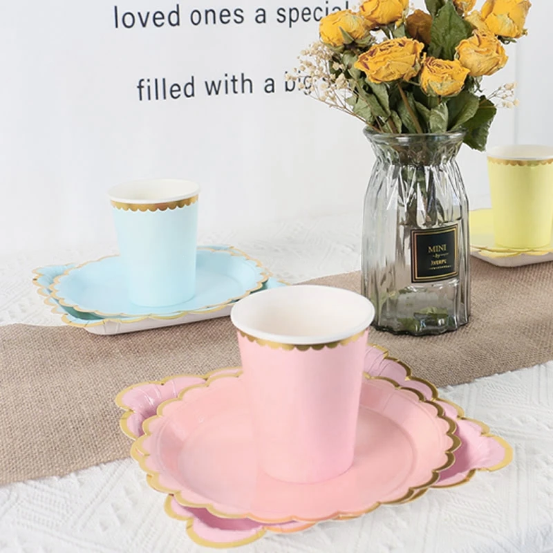 Solid Color Disposable Tableware - Pink  Blue Baby Shower  Birthday Party Supplies