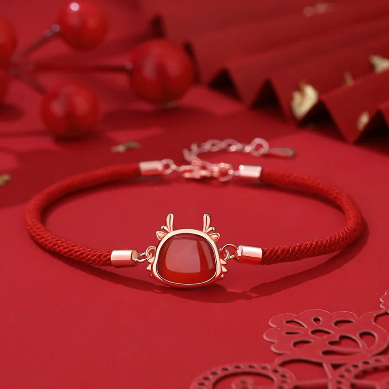 

China Twelve Zodiac Fortune Dragon Red Rope Bracelet for Women Literature and Art New Year Red Agate Hand Rope KOFSAC
