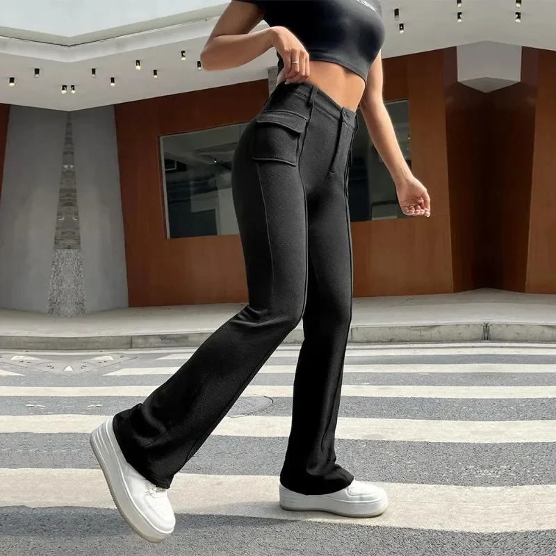 

2024 New Women's Gothic Wear Instagram Street Pocket Slim Fit Solid Color Elastic Micro Flap Pants Casual Y2k Women Pants YSQ23