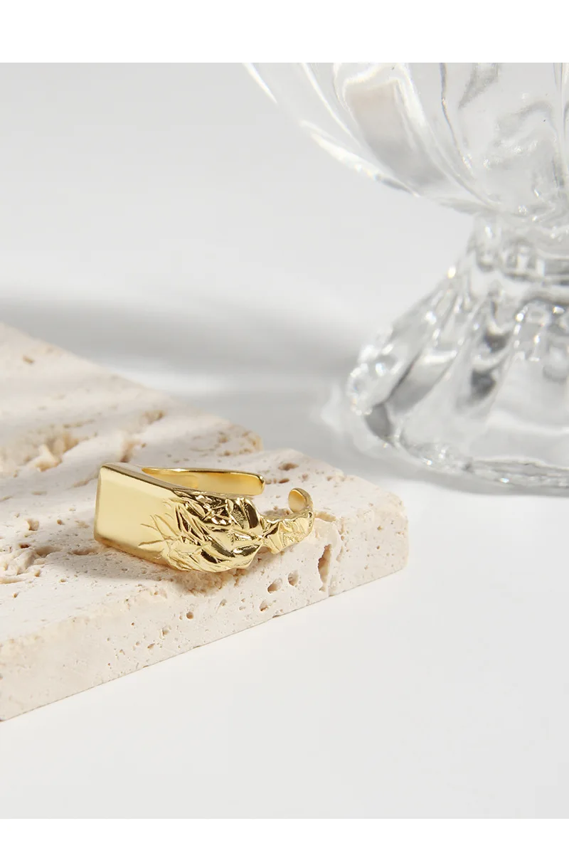 Light luxury design sense geometric square asymmetrical opening ring sterling silver S925 ring