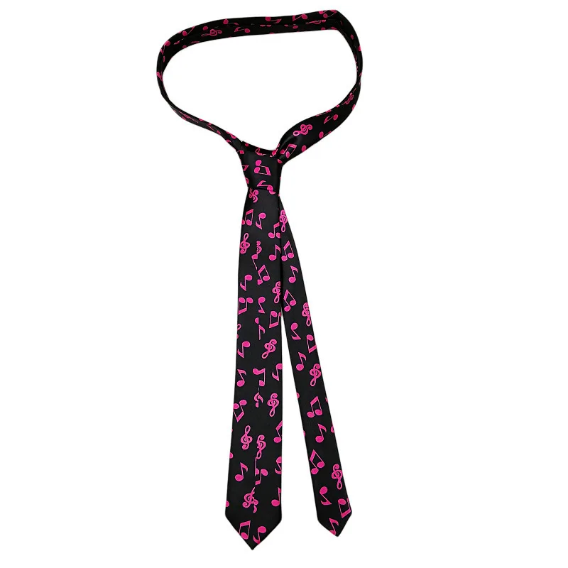 Classic Musical Notes Tie - Silky Narrow Necktie for Piano  Guitar Lovers