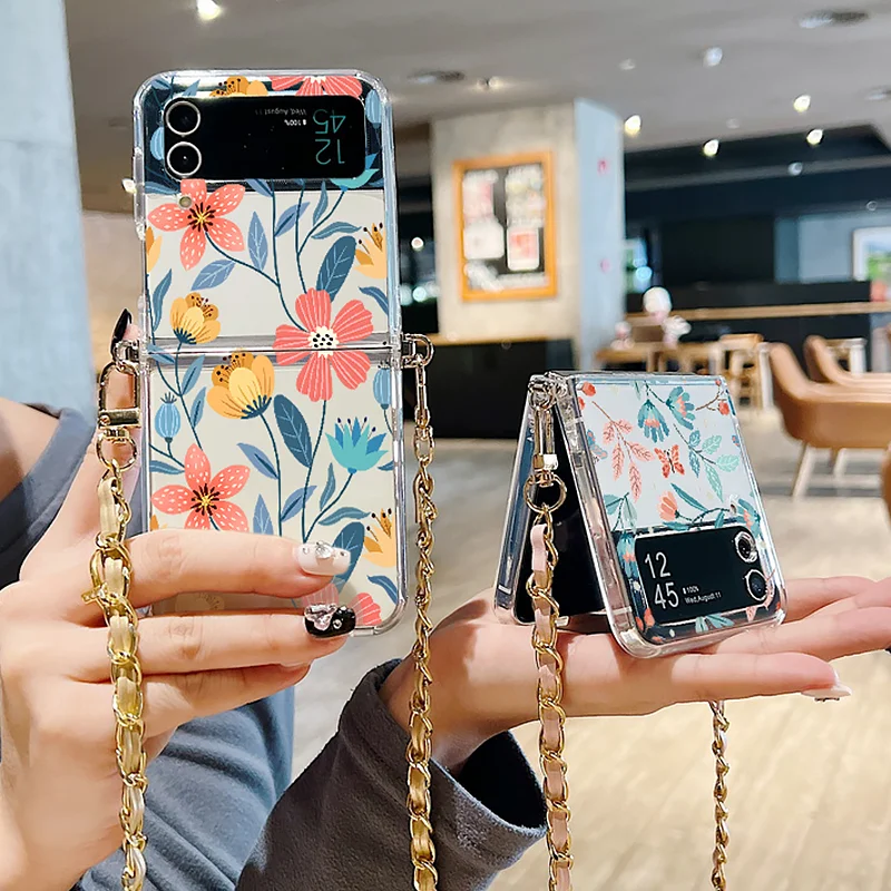 Silikonski ovitek s cvetličnim potiskom za Samsung Galaxy Z Flip 6 5 4 3 5G, zložljiv, z mehko kovinsko vrvico za Samsung Z Flip5._voghion.com